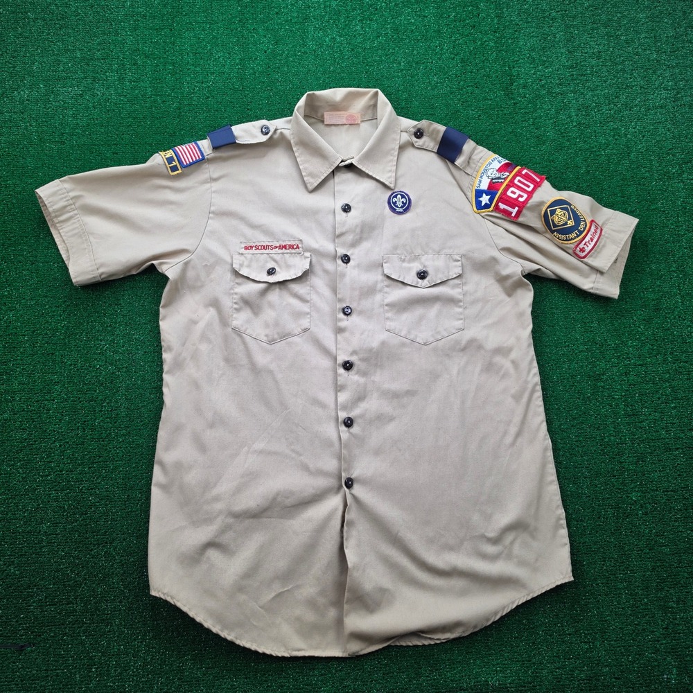 Boy Scouts of America Shirt Mens Large Button Up Camping Outdoors Sam Houston